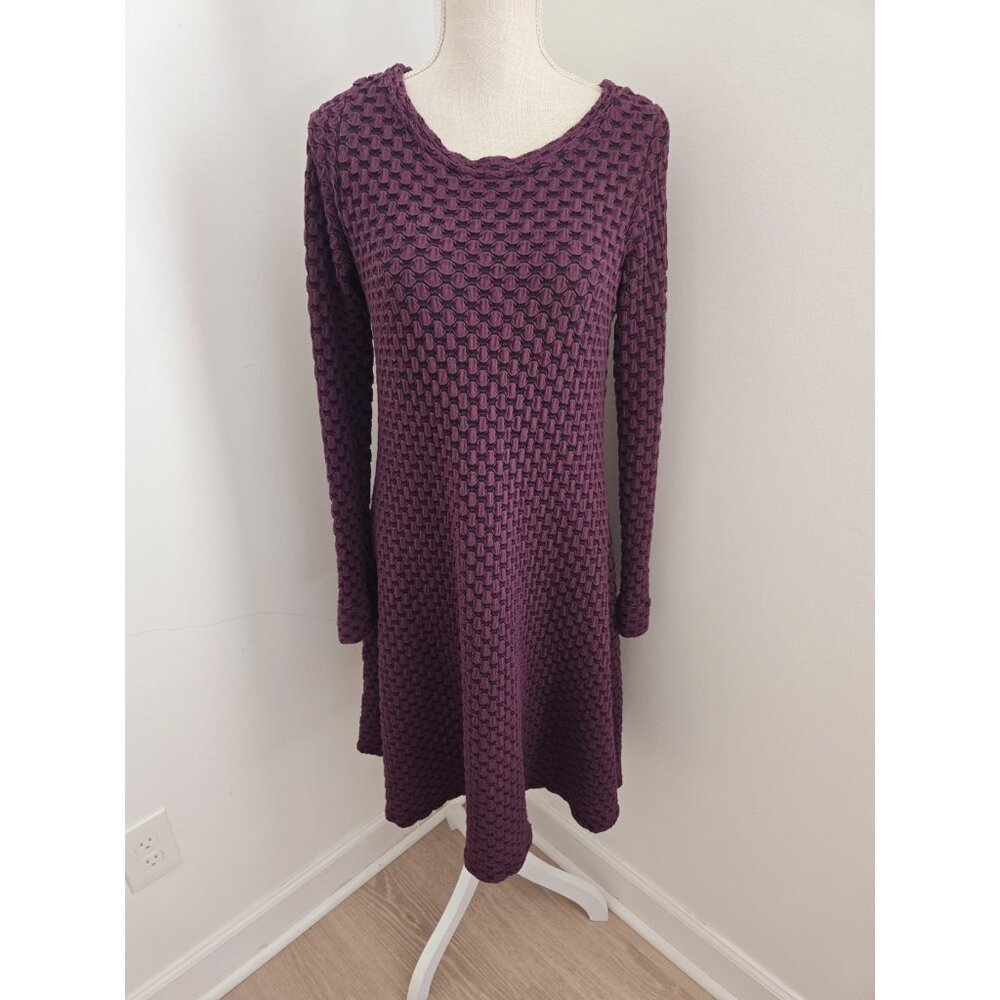 Lisa Bayne Burgundy Textured Knit Cotton Blend Long Sleeve Dress L Large